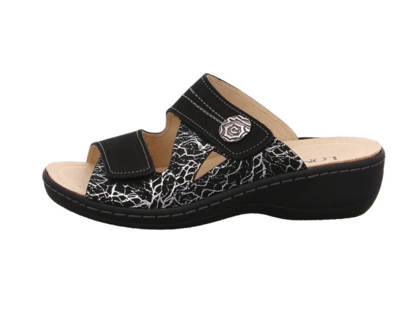 LONGO Damen Pantoletten schwarz/Wechselfußbett/Klettverschluß