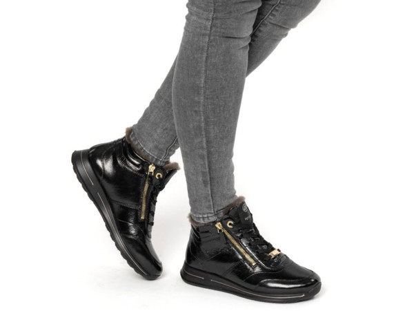 Ara OSAKA Damen Sneaker High schwarz/patent Lammfell