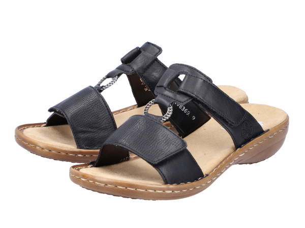 Rieker Damen Pantolette schwarz/Klett